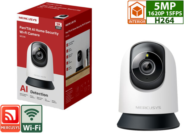 Camara Ip Mercusys Mc230 3k 2880x1620 5mp H264 Wifi Vision Nocturna 360 Grados Control Ptz Deteccion Movimiento Personas Llanto Bebe Soporta Microsd Hasta 512gb Sirena 88db - Interior - App Mercusys