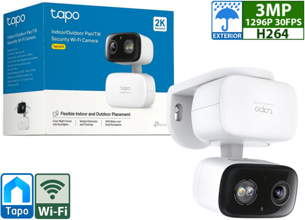 Camara IP TP-LINK Tapo C216 2304X1296 2K 3MP H264 WIFI Vision Nocturna Color Smart Ia Detecta Movimiento Personas Manipulacion Camara IP65 Soporta Microsd Hasta 512GB - Exterior - App Tapo
