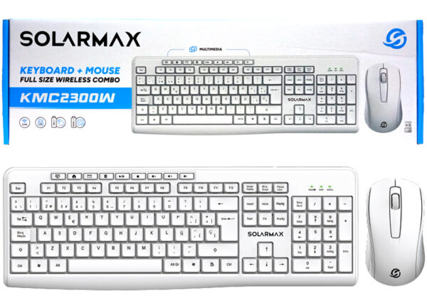 Kit Teclado + Mouse Solarmax KMC2300W 2.4GHZ Teclado 113 Teclas Espanol Lleva 1XAAA Mouse 800 1000 1200DPI 1XAA No Incluidas Inalambrico Blanco