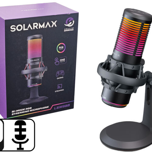 Microfono Solarmax LSM98B RGB 8 Efectos Cable USB 2MTS Boton Touch Bimodo Cardioide Omnidireccional