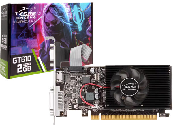 Placa De Video Szmz By Jingsha Geforce GT610 2GB DDR3 DVI-I VGA HDMI - Incluye Chapa Bajo Perfil - No Requiere Alimentacion