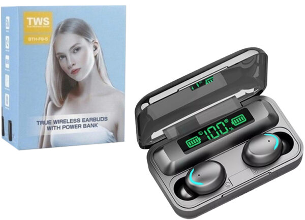 Auricular In Ear F9-5 Bateria 30MAH Base 400MAH 1XUSB2.0 1XMICROUSB Para Cargar Bluetooth 5.0 Negro
