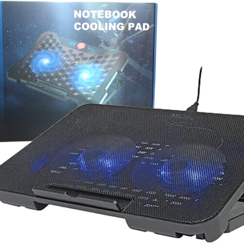 Base Para Notebook F2 Plus Doble Ventilador 120MM 1300RPM Velocidad Configurable LED Azul 12 A 17 Pulgadas Dimensiones 360X255X30MM