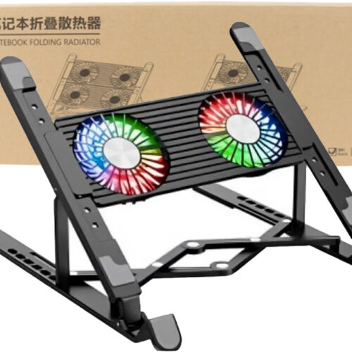 Base Para Notebook 2X120MM RGB Doble Ventilador Moviles Incluye Cable USB Tipo C A USB