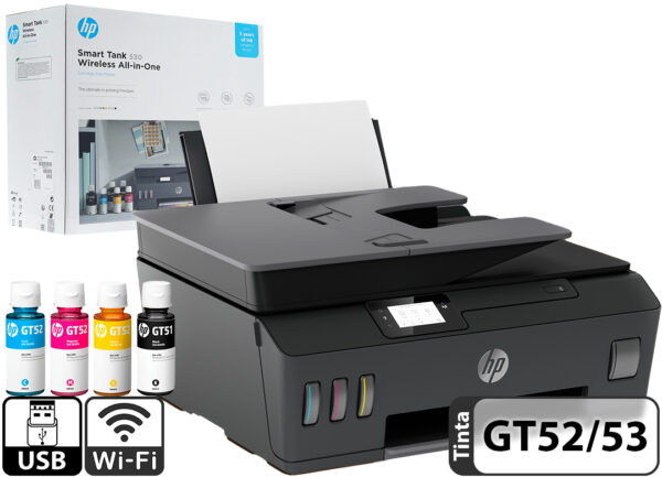 Impresora Hp Smart Tank 530 Multifuncion Adf WIFI Usa Tinta GT53 Negra GT52 Color Incluye Cable De Alimentacion No Incluye Cable USB