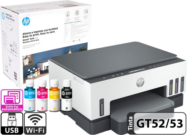Impresora Hp Smart Tank 720 Multifuncion WIFI Usa Tinta GT53 Negra GT52 Color Incluye Cable De Alimentacion No Incluye Cable USB
