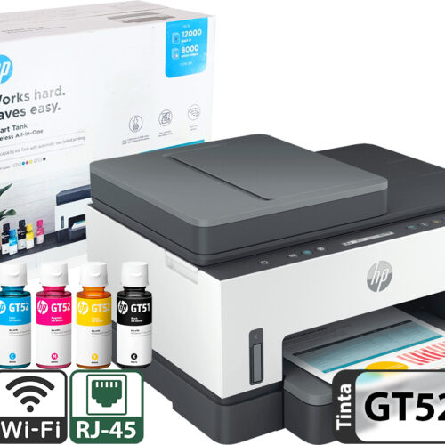 Impresora Hp Smart Tank 750 Multifuncion Doble Faz Adf WIFI RJ45 Usa Tinta GT53 Negra GT52 Color Incluye Cable De Alimentacion No Incluye Cable USB