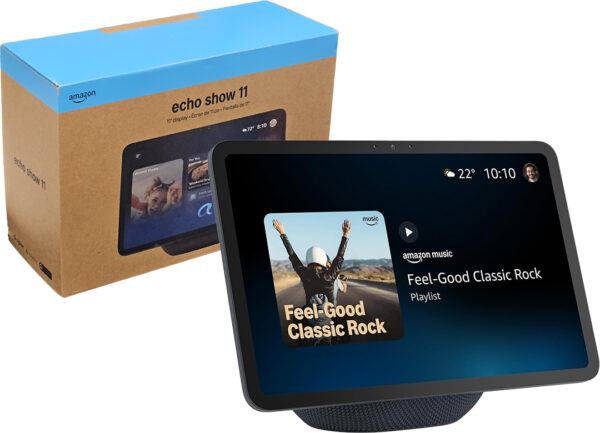 Asistente Virtual Amazon Echo Show 11 Domotica Camara 13MPX Alexa Bluetooth Manos Libres 4 Microfonos Pantalla 11 Pulgadas Full HD 1920X1200P WIFI6E Incluye Trafo 18V 1.67A Patas Rectas