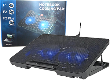 Base Para Notebook F2 Plus Doble Ventilador 120MM 1300RPM Velocidad Configurable LED Azul 12 A 17 Pulgadas Dimensiones 360X255X30MM - Outlet - Caja Con Detalles Esteticos