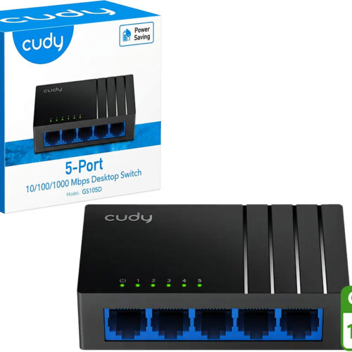 Switch De Red 5 Puertos Cudy GS105D 10/100/1000 1000MBPS Gigabit Incluye Trafo 5V 0.5A Dimensiones 88X52.5X24MM
