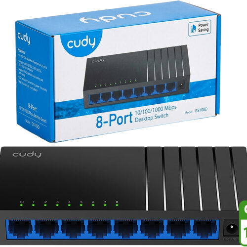 Switch De Red 8 Puertos Cudy GS108D 10/100/1000 Gigabit Incluye Trafo 5V 0.5A Dimensiones 138X61.5X24MM
