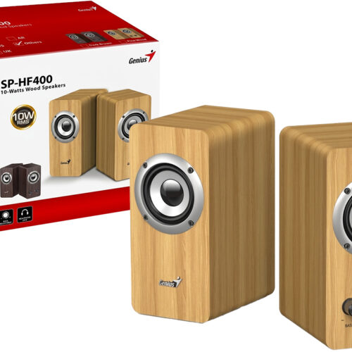 Parlantes Genius SP-HF400 10 Watts 220V Cable USB 1.2MTS Control De Volumen Y Bass Madera Marron Claro