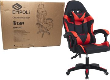 Silla Empoli EM-G02 Titan Angulo Ajustable De 55 A 135 Grados Altura Total 110 A 120CM Gamer Negra Con Rojo - Outlet - Detalles Esteticos