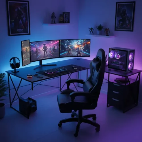Silla Gamer Ergonomica Reclinable Con Apoya Pies Base Giratoria De Cuero Sintetico Color Negro Cl
