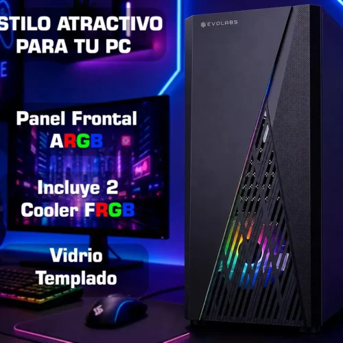 Gabinete Gamer Vidrio Templado 2 Coolers Incluidos Evolabs Streak Evo-105a Panel ARGB Mesh