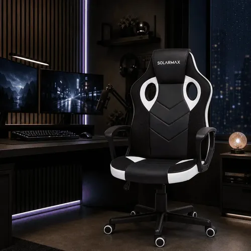 Silla Gamer Ergonómica Giratoria Estudio Oficina Blanca Cuero sintético Solarmax
