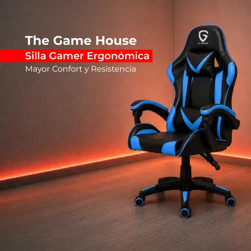 Silla Gamer The Game House Celeste de Cuero Sintético Ergonómica