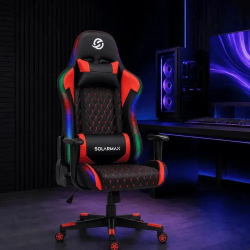 Silla Gamer Solarmax Ergonómica Giratoria Luz Rgb Almohadón Color Rojo Material del tapizado Cuero sintético