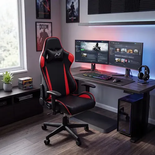 Silla Gamer Pc Ergonomica Rojo Nictom Reclinable Material del tapizado Cuero sintético
