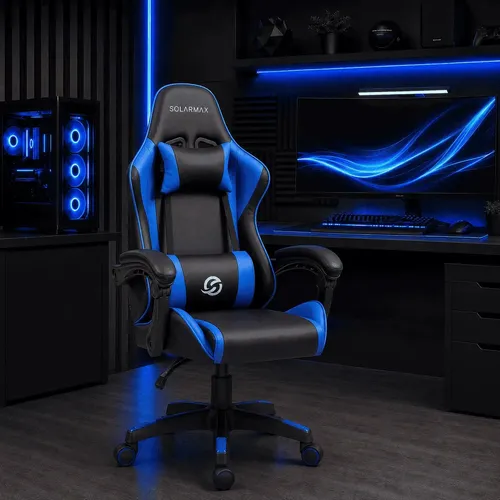 Silla Gamer Ergonómica con Cuero Sintético Azul Solarmax SXGC-5005