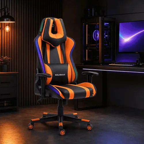Silla Gamer Reclinable Con Apoyabrazos 2d Y Led Rgb Naranja y negro Cuero sintético Solarmax