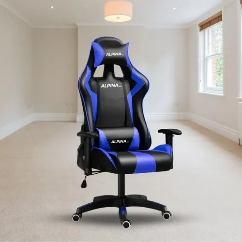 Silla Gamer Alpina Ergonomica Giratoria Reclinable Pre Ft055 Color Negro/Azul Material del tapizado Cuero sintético